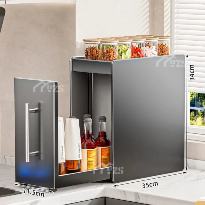 

Drawer Style Gun Gray Narrow Edge Spice Organizer Anti Rust Easy Wipe Large Volume Countertop Corner Dust Proof Storage