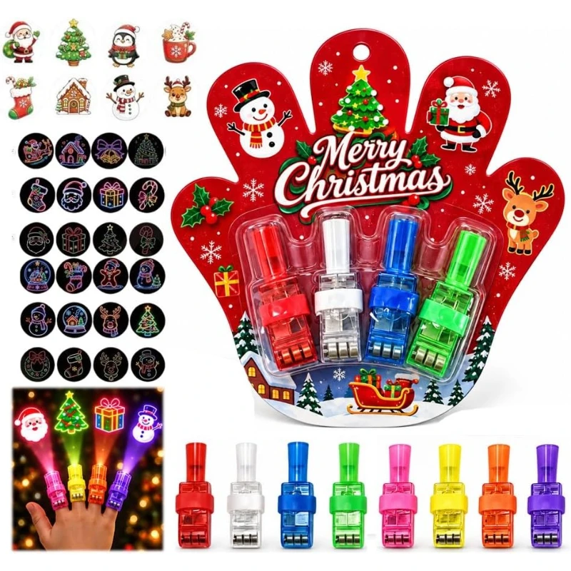 4pcs Christmas Finger Lights LED Light Up Projection Lights Glow in The Dark Party Xmas Favors Christmas Stocking Goodie Bag