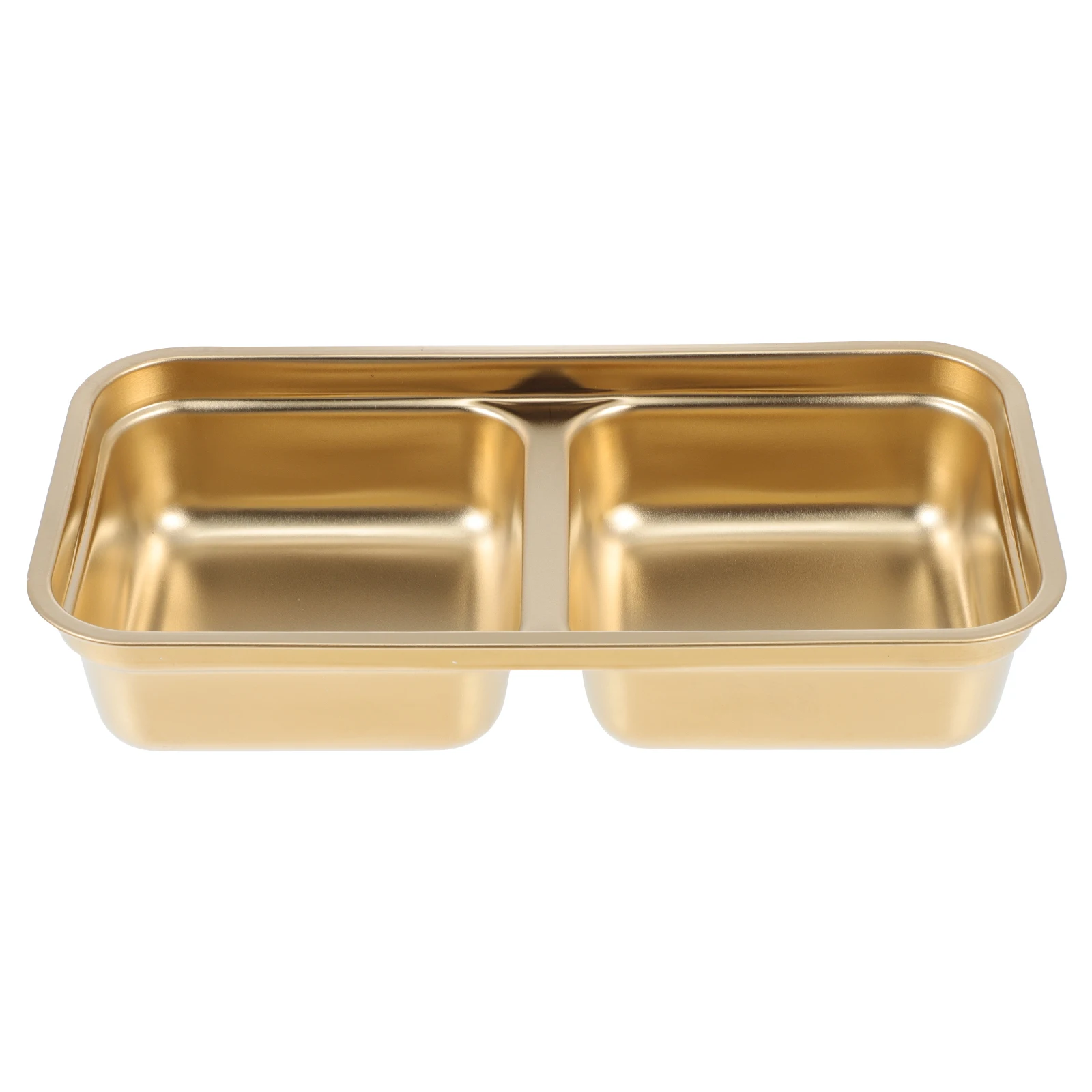 

Stainless Steel Box Double Compartments Dishes Double-Compartments Seasoning Dishes Golden Condiment Bowls Kitchen Tools Plates