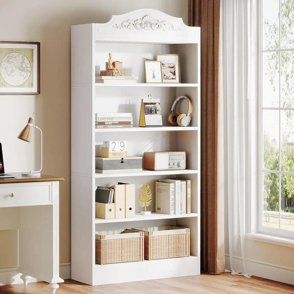 73 Inch Ern White 5 Tier Bookshelves Bookcases, 5-Shel Ry B…