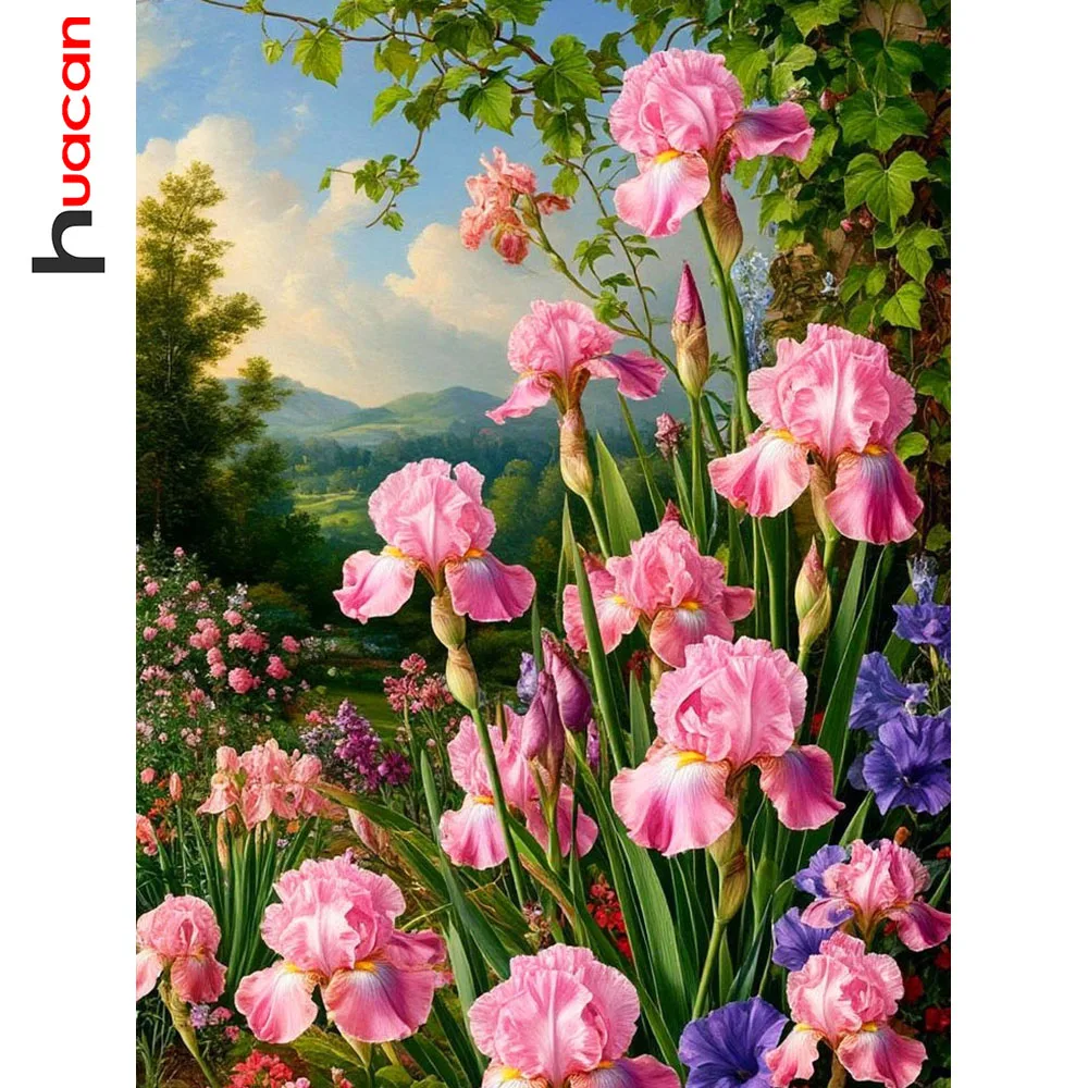 Huacan Vollständiges Diamant-Malset Frühlings-Iris Diamant-Mosaik Landschaft Blumen Komplettset Heimdekoration
