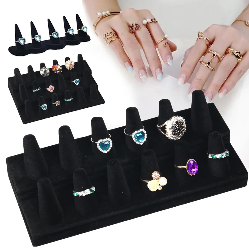 

Ring Jewelry Display Stand Holder Black Velvet Finger Cone 18/12/5 Fingertip Resin Ring Storage Showcase Store Jewelry Organizer