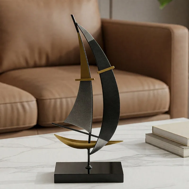 Minimalist Iron Sailboat Ornament Italian Style High-end Decor For TV Cabinet Entrance Niche Display