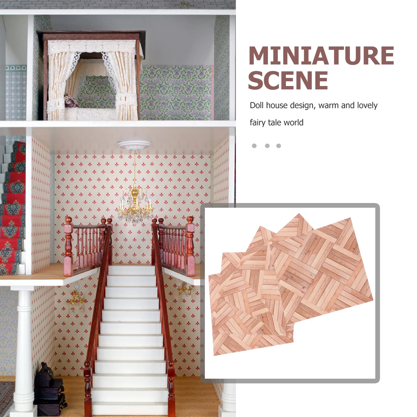 

5pcs Simulated Wood Grain Wall Panels 10x10cm Self Adhesive Dollhouse Wallpaper Mini Flooring Realistic DIY Accessories