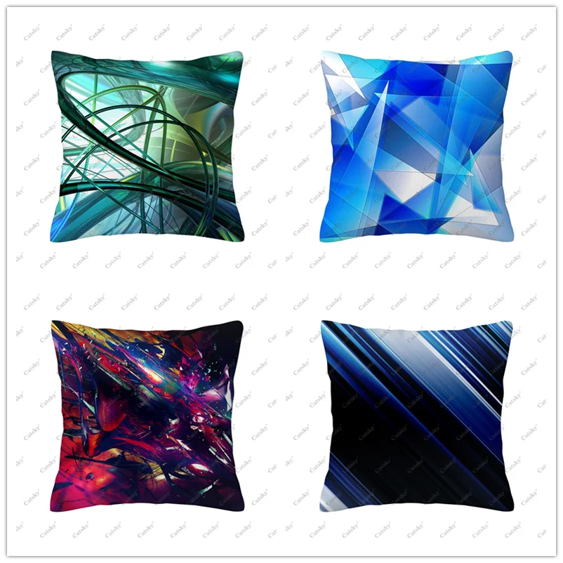 blue green abstract Pillow cover decoration sofa home 45x45 cm gift holiday double-sided short plush cushion covers back pillows