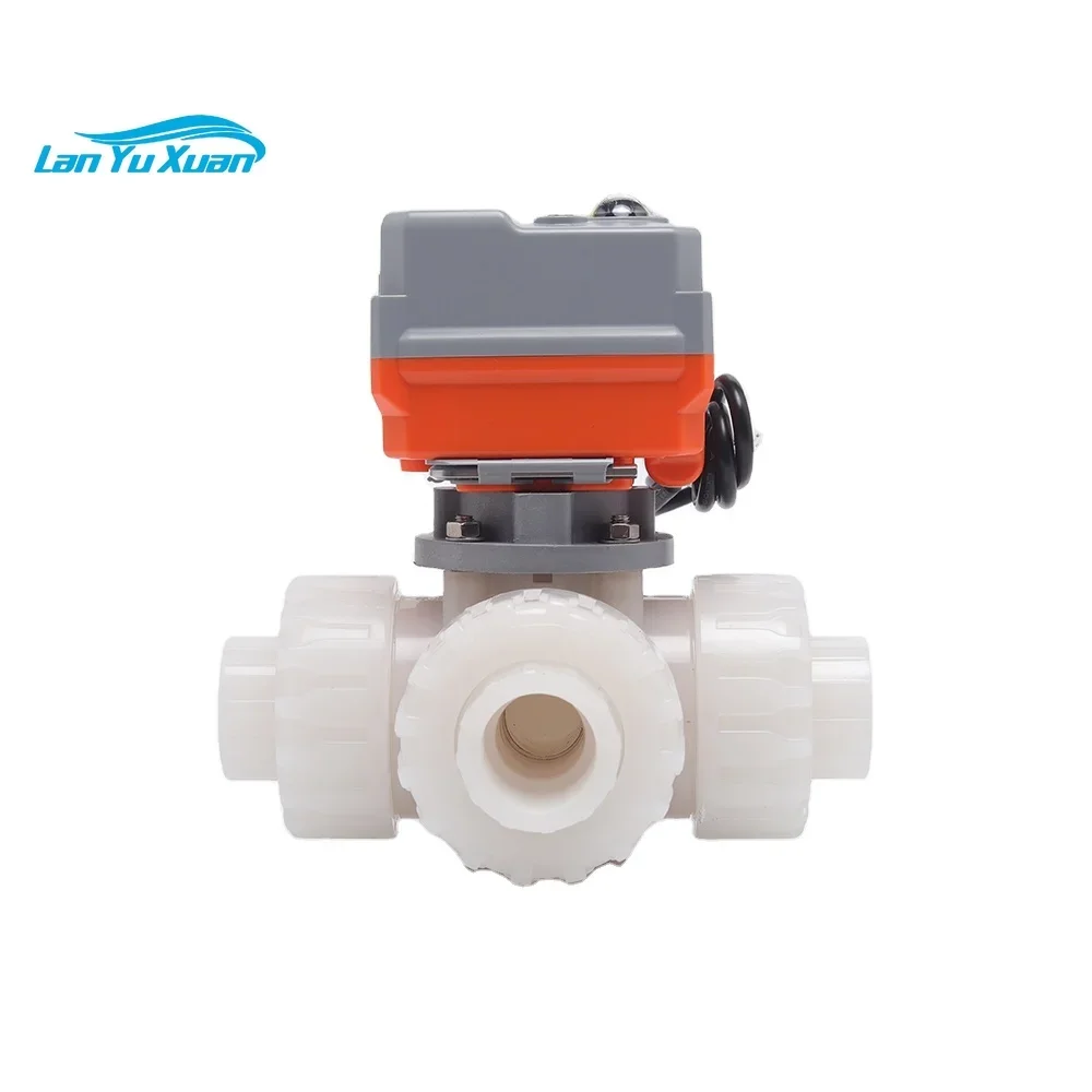 DN50 PVDF AC220V Intelligent Modulating power-driven three way valve 3 way flow control valve