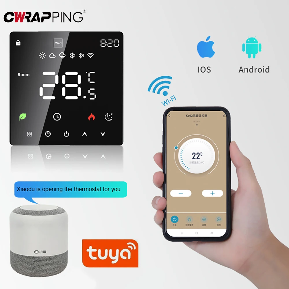 

Кондиционер, термостат для подогрева пола, сенсорный экран, цветной дисплей, Wi-Fi, умный программируемый для катушки вентилятора 5-60 ℃ Инструменты термостата