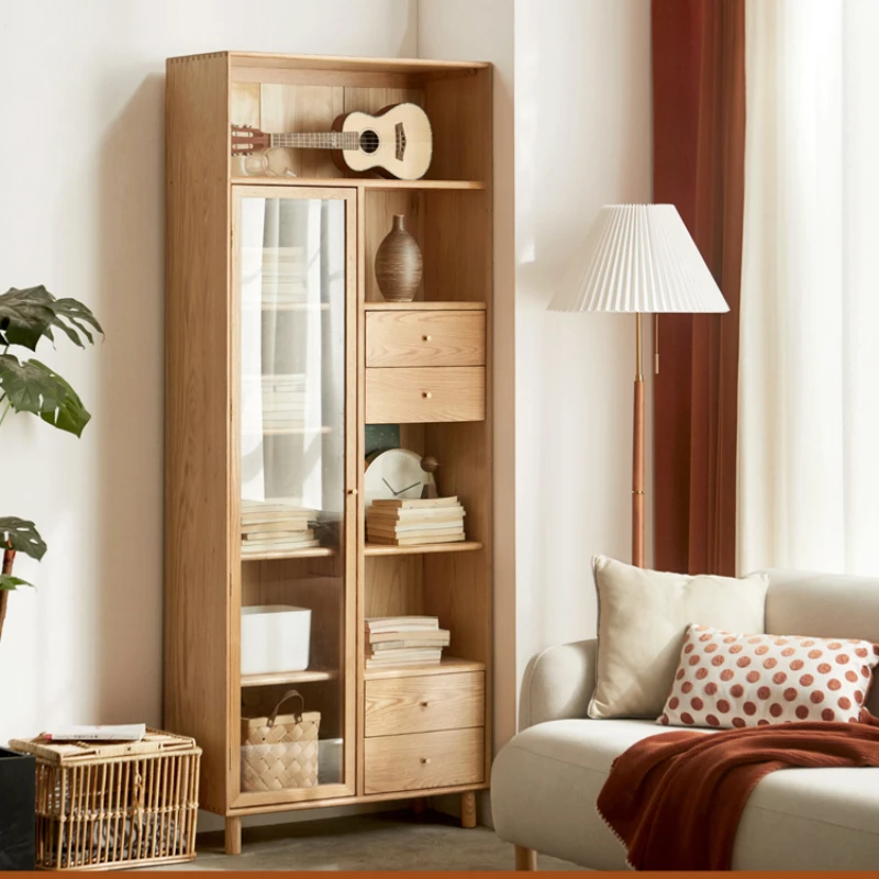 

Bookcase Modern Study Shelf Oak Bookcase Small Apartment Household Glass Door Display Cabinet