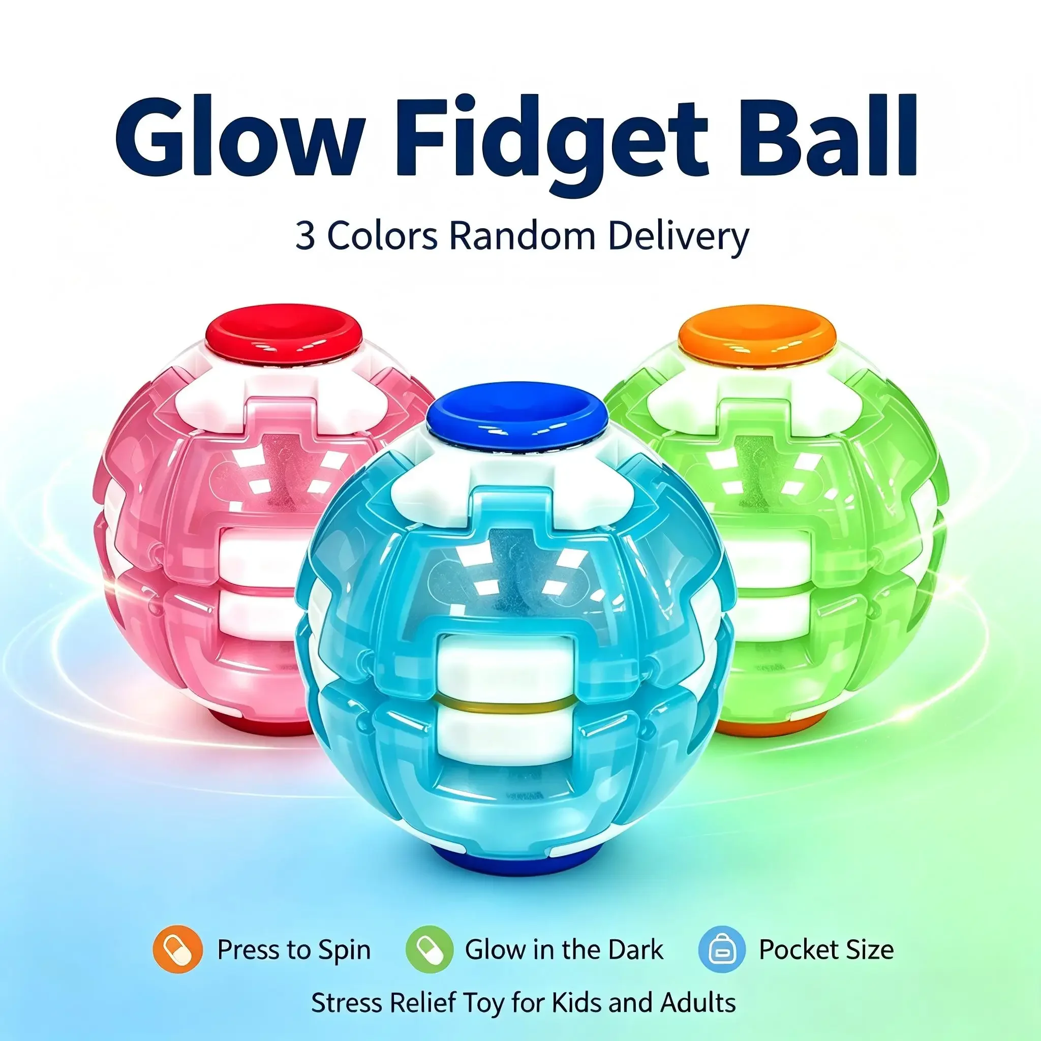 Glow‑in‑the‑Dark Press‑to‑Spin Fidget Ball Stress Relief Toy Portable Rotatable Decompression Puzzle Ball for  Autism ADHD Focus