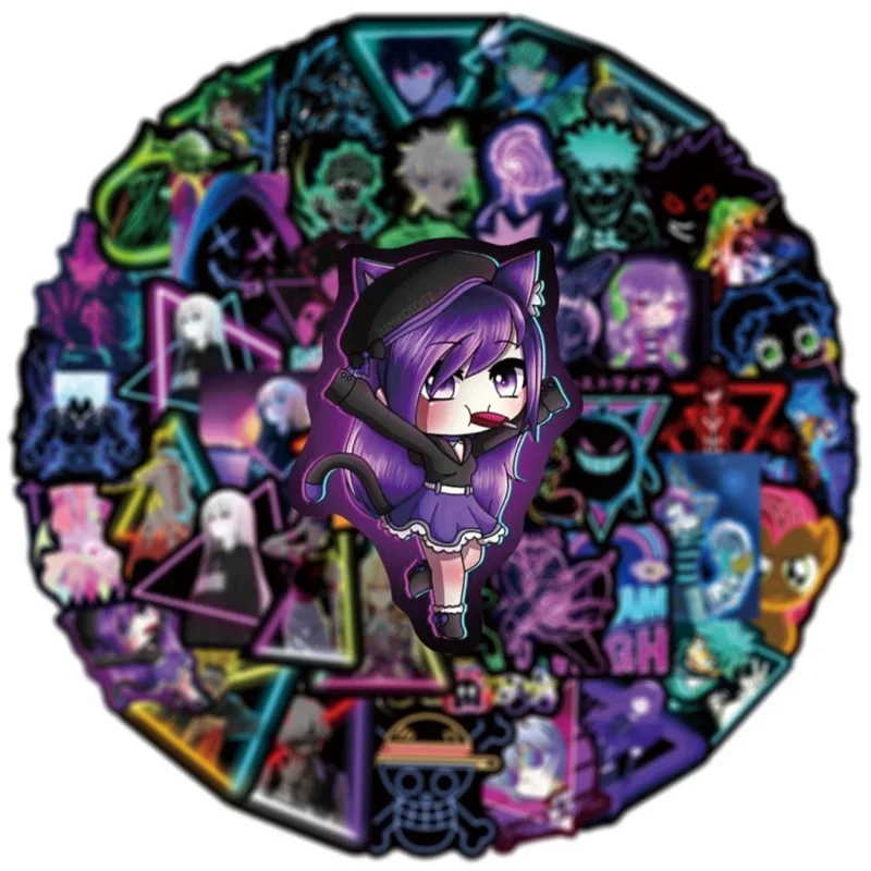 10/25/50pcs Popular Anime Character Compilation Set Neon Cartoon Graffiti Stickers Waterproof PVC Decal