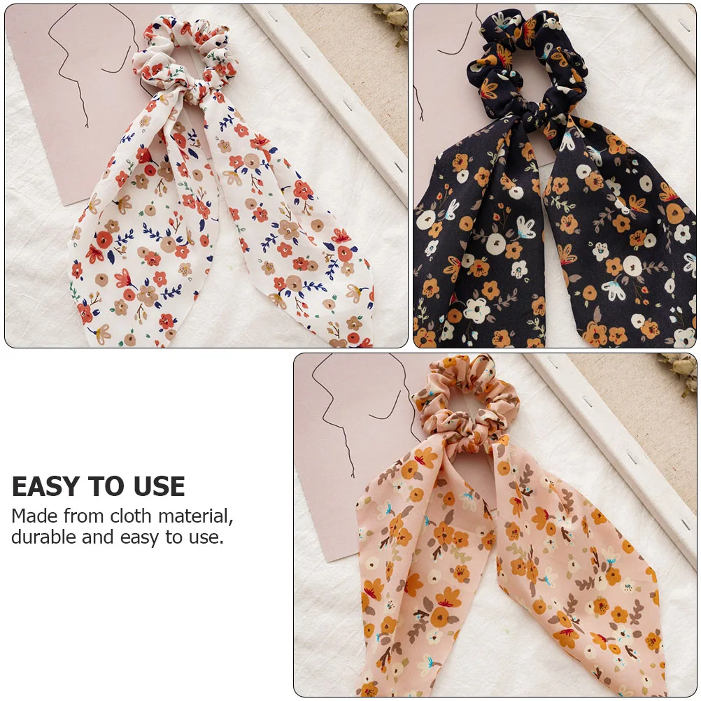 

5 шт., кольца для волос с цветочным принтом, держатели для хвоста, женские рождественские вечерние декоративные эластичные длинные резинки для волос с бантом, уход за волосами, укладка