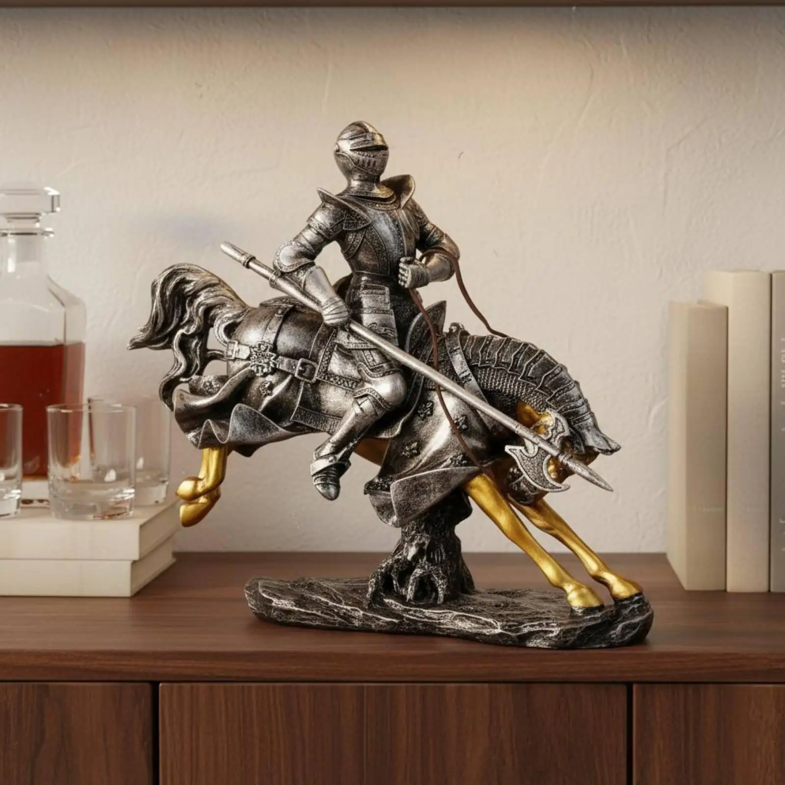 Armored Armored Horseman Statue Creative Gift Retro Knight and Horse Sculpture