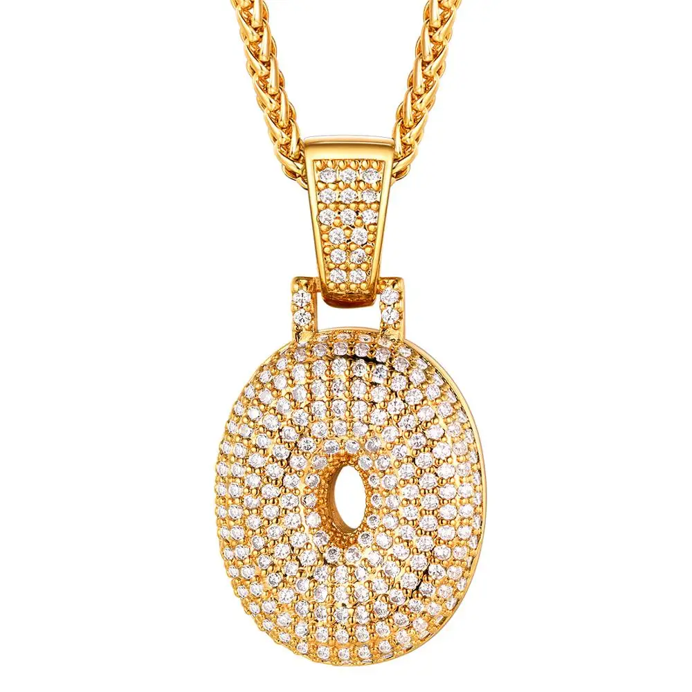 U7 Bubble Numbers Necklace for Womens Men's Rhinestone CZ Pendant Necklace with 22