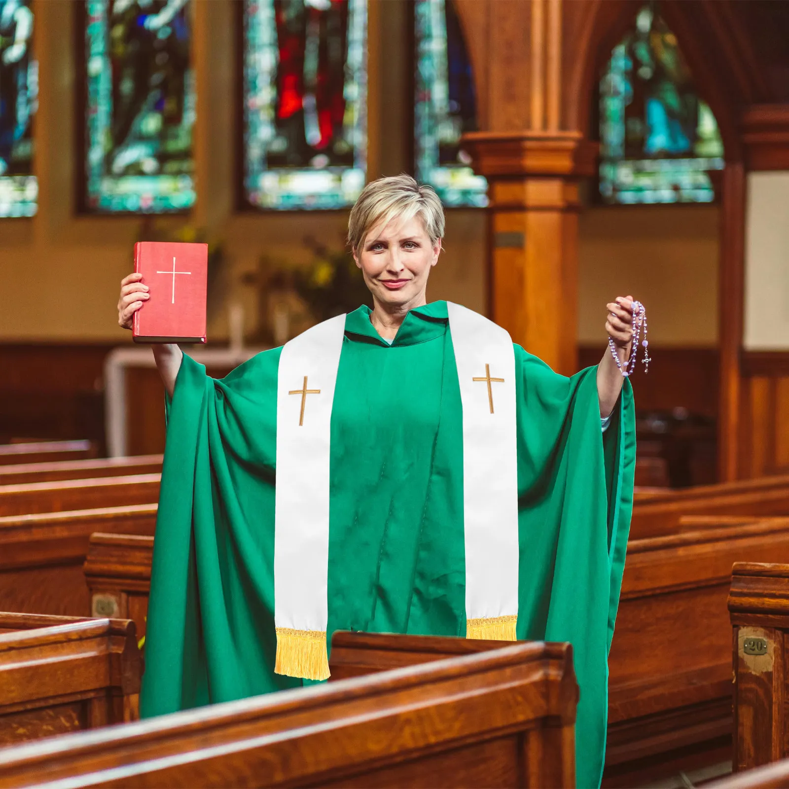 

Clergy Stole Embroidered Cross 53 Inch Reversible Pastor Shawl Tassel Wedding Church Mass Priest Accessories Embroidered Shawl