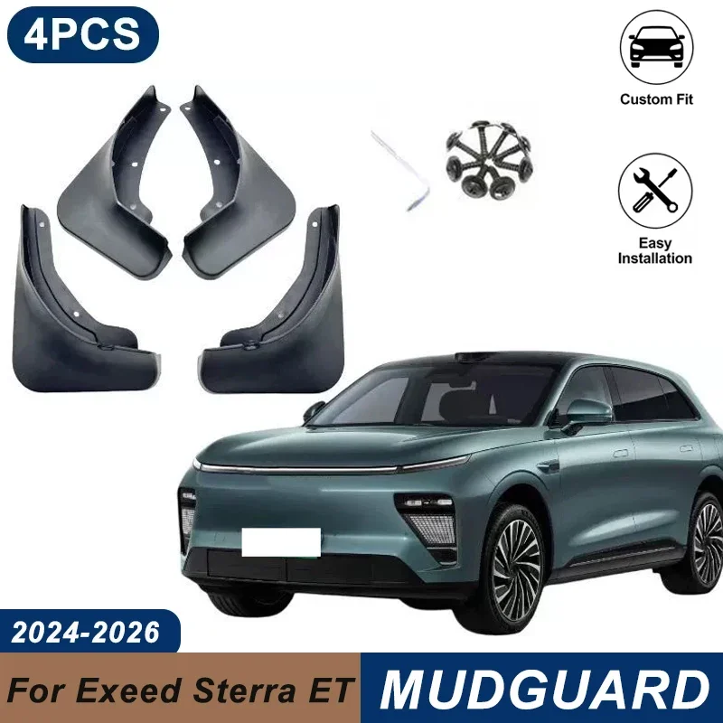 4PCS Car Mud Flaps For Exeed Sterra ET 2024-2026 Waterproof Anti-Splash Fender Mudguards Auto Exterior Accessories