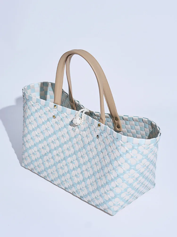 JNMC Simple Buckle Handmade Woven Basket Shopping Bag For Women