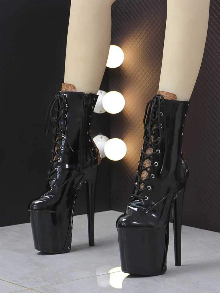 

New Round Toe Exotic Dancer Boots Catwalk Lace Up 20cm Sexy Fetish Shoes Stage Pole Dance Nightclub Women's Gladiator Party Show