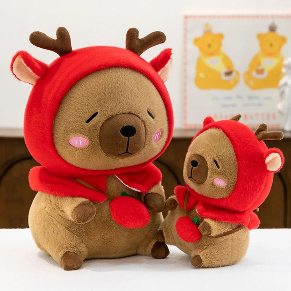 

Reindeer Plush Capybara Plush Toy Fluffy Soft Cartoon Capybara Cotton Doll Cute Brown Capybara Stuffed Doll Room Decor