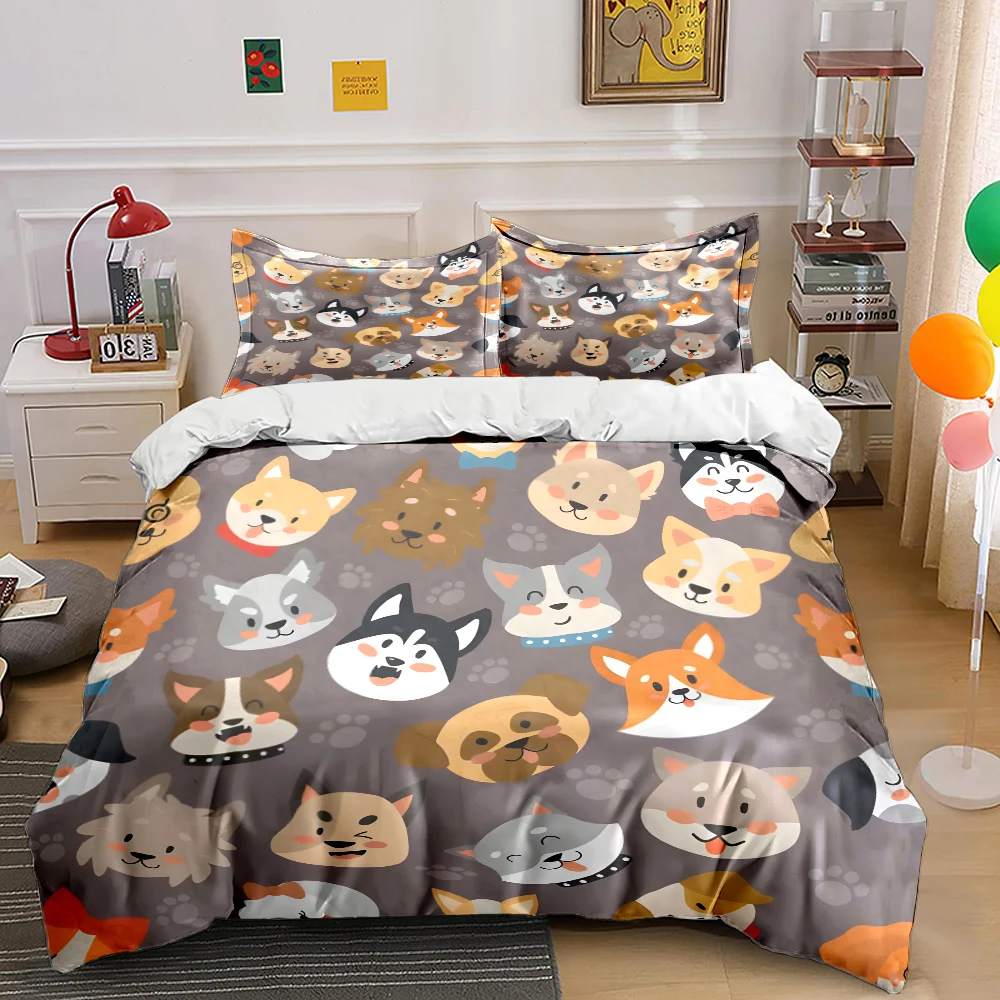 

Multiple sizes Cartoon dog face pattern Bedding Set 1 Duvet Cover 2 Pillowcases for Adult and Children Luxury Gift Full Size