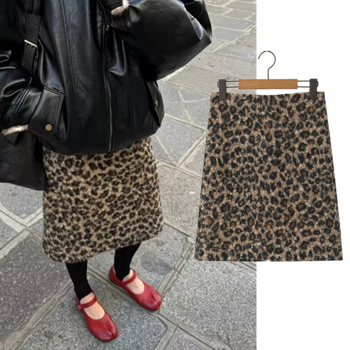 

Jenny&Dave 2026 Spring Ins Fashion Girls French Retro Leopard Print Skirt High Waist Straight Skirt Woman Clothing Faldas Skirts