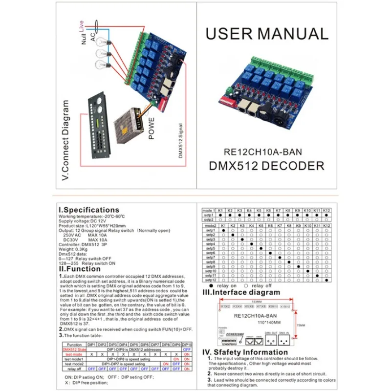 12 channel DMX512 relay switch, 12 channel DMX relay