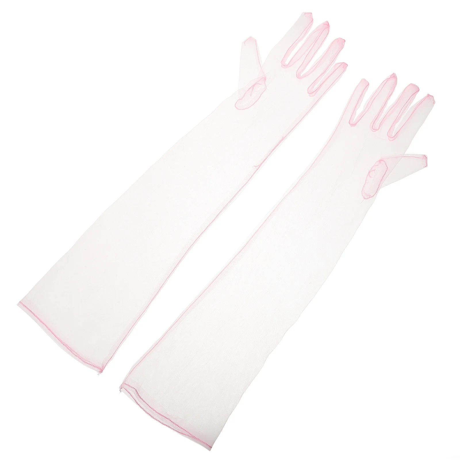 1 زوج المرأة شير تول قفازات طويلة شبه شفافة الزفاف الزفاف طول الكوع الوردي أنيقة قفازات شبكية للعرائس مساء #4