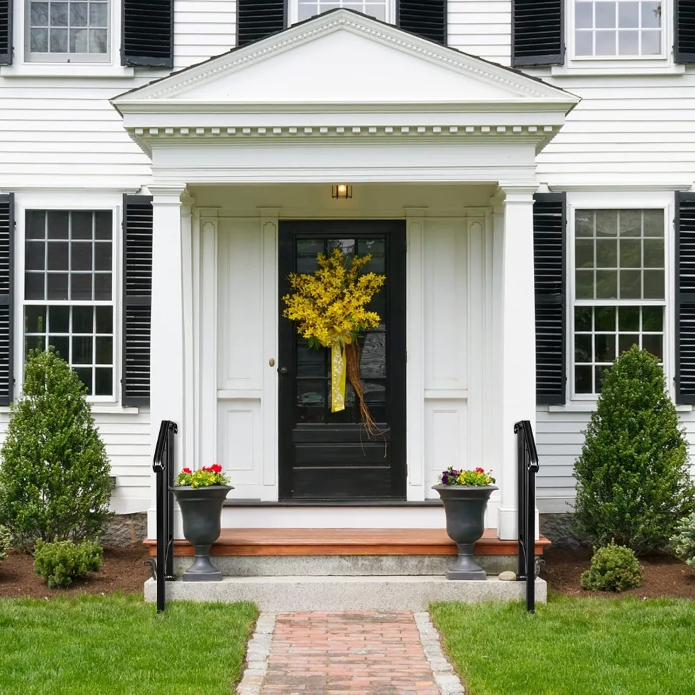 2 Pack 2 Step Handrails for Outdoor Steps, Wrought Iron Stair Railing Fits 1 or 2 Steps, Metal Hand Rail with Installation Kit