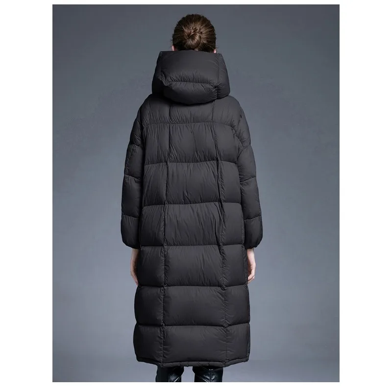Luxury High Quality Winter New White Duck Down Women's Long Down Jacket Quilted Hooded Trench Coat Thick Loose A-Line Outerwear
