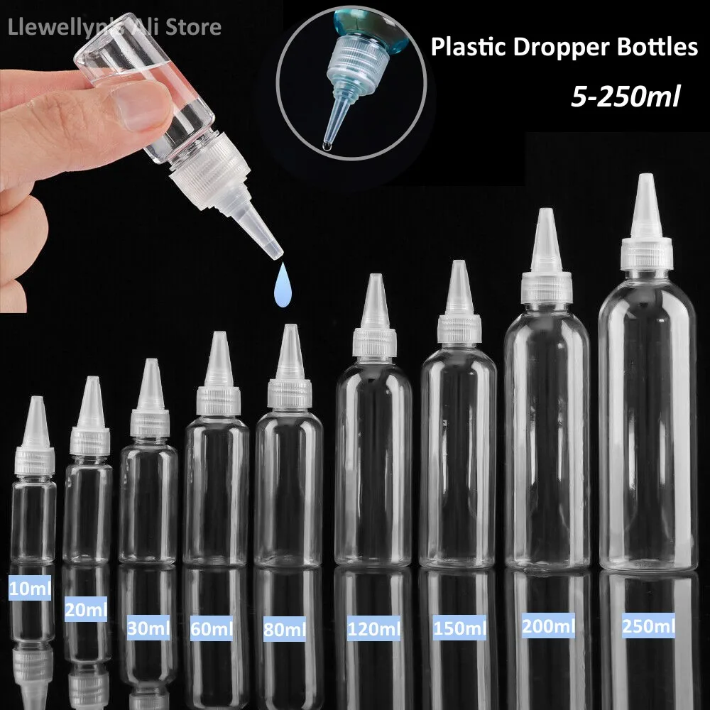 5-250ml Plastic Squeeze Dropper Bottle With Screw Cap Transparent Eyes Liquid Ink Oil Dropper Bottles Paint Pigment Container