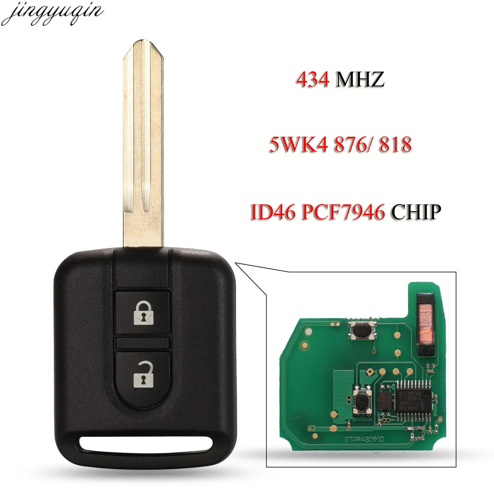 Jingyuqin 433Mhz ID46 PCF7946 Chip Remote Control Car Key For Nissan Elgrand X-TRAIL Qashqai Navara Micra Note NV200 2 Button