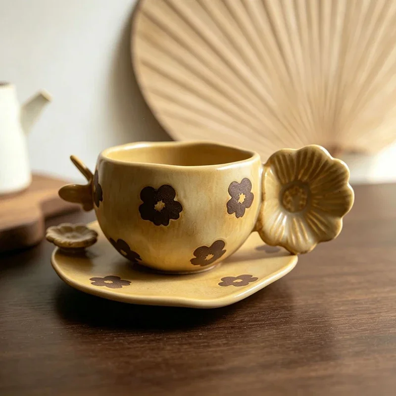 Vintage Butterfly Floral Coffee Cup Dish Set Creative Latte Cup Milk Cup Beverage Cups Couple Cups Home Beverage Utensils