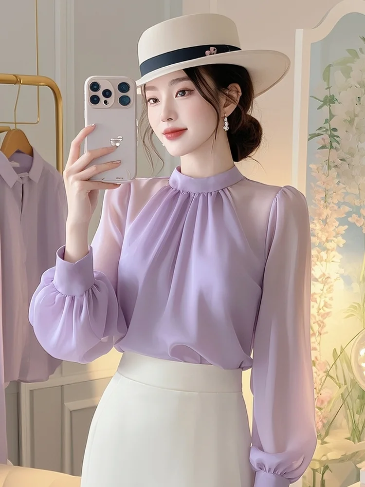 Vintage français femmes chemises élégant noeud papillon à manches longues Blouse bureau dames nouvelle mode Chic solide femme hauts printemps automne