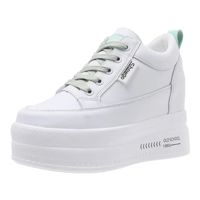 

Pop Woman Autumn Comfortable Breathable Women White Shoes 9CM Heels Height Increasing Platform Sneakers Casual Shoes