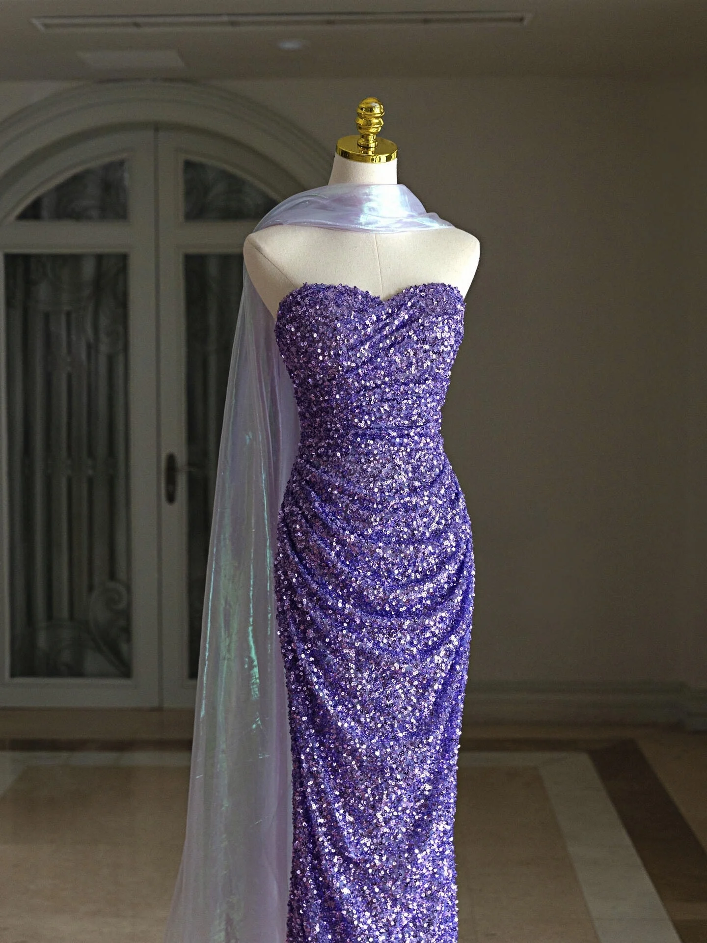 Elegante roxo vestido de baile cintura alta sem alças sem mangas lantejoulas sem costas decote coração ocasião especial vestido de noite