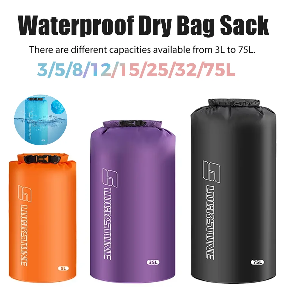 3/8/12/15/25/35/75L Waterproof Dry Bag Sack Outdoor Ultralight Drifting Swimming Clothes Storage Bag Rafting Kayaking Sport Bag