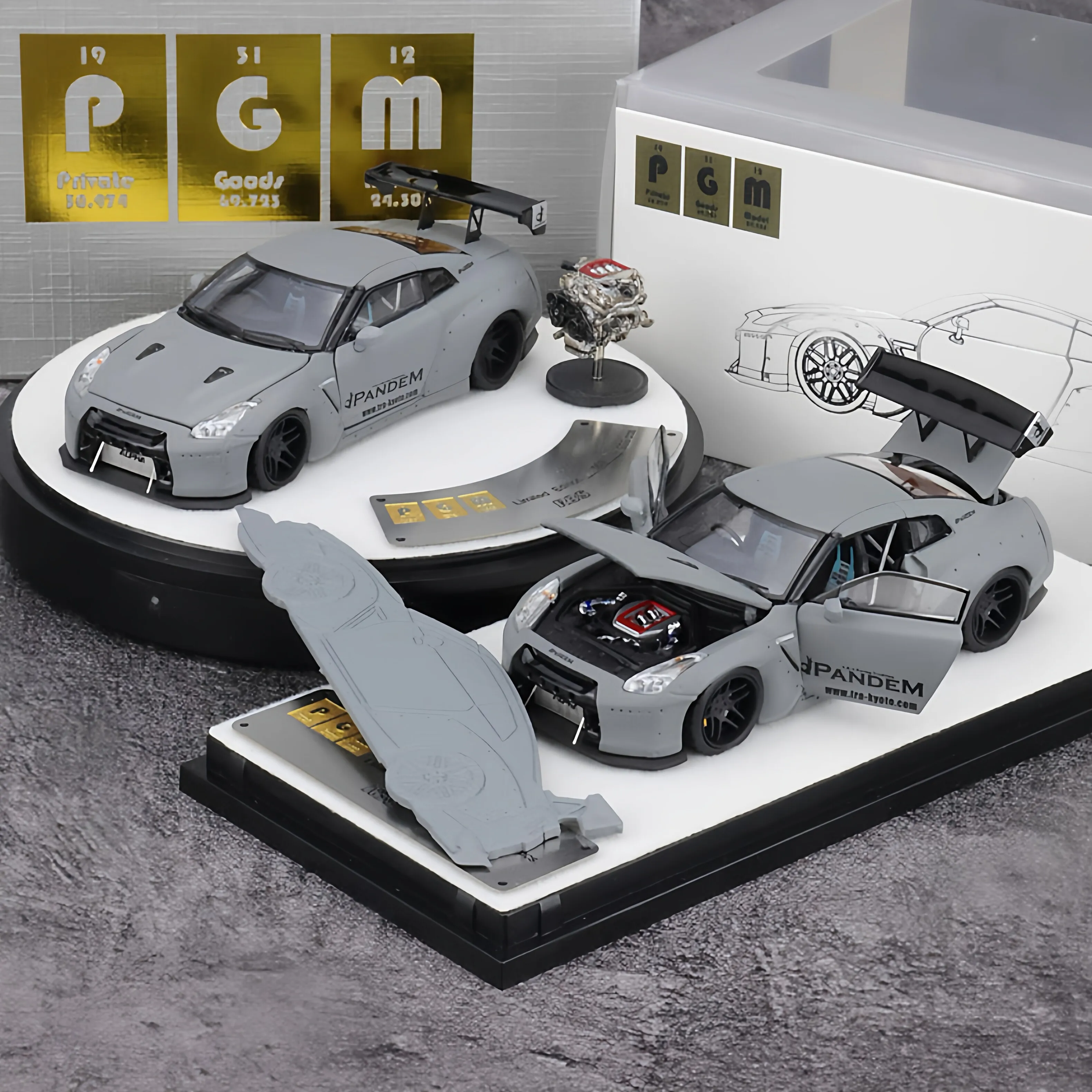 

PGM 1:64 GTR R35 PANDEM Gray JDM Simulation Limited Edition Alloy Metal Static Car Model Toy Gift