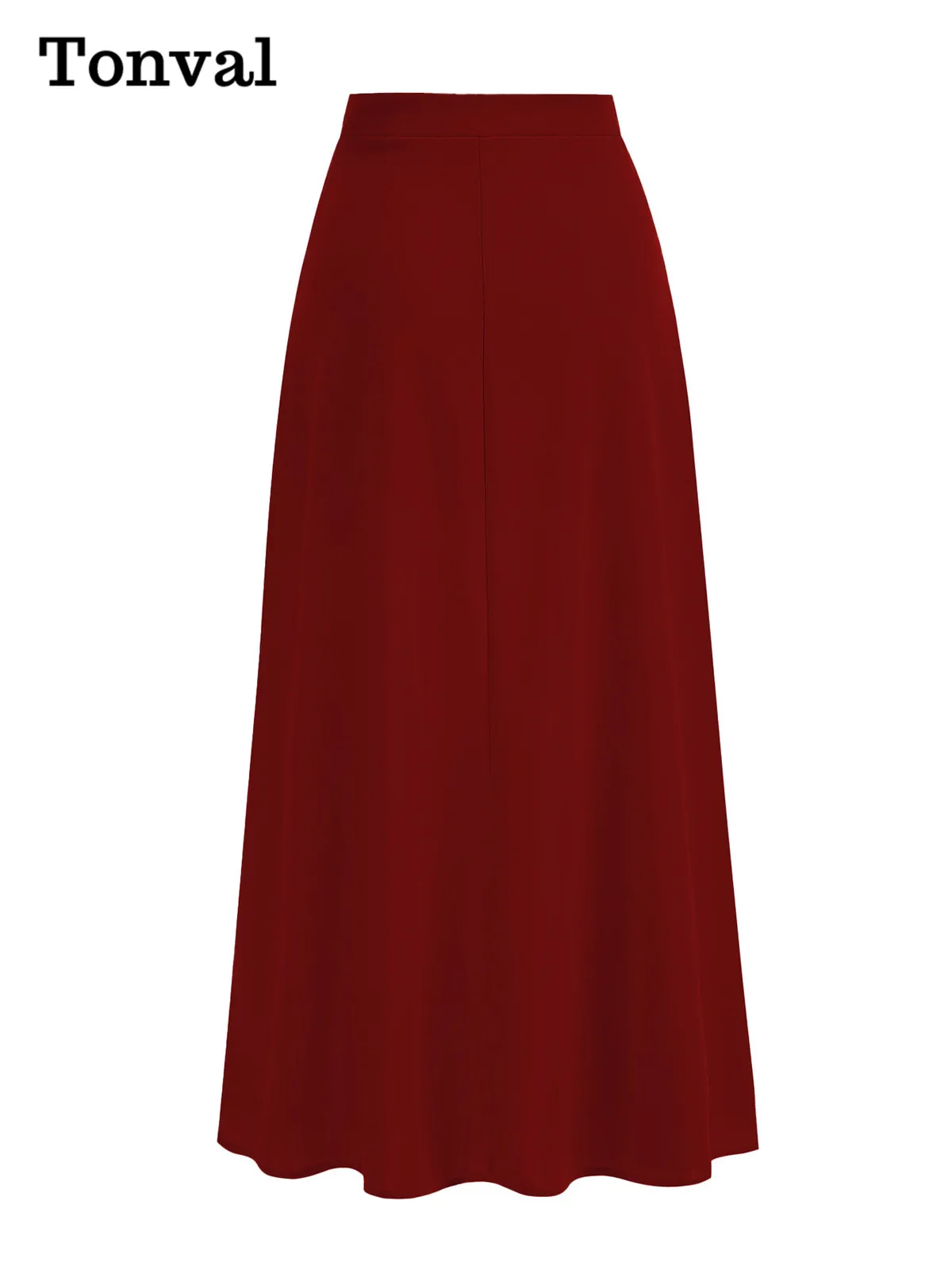 Tonval Bow Front High Waist Long Skirts for Women Spring Summer 2025 Pockets Side Burgundy Vintage Solid Skirt