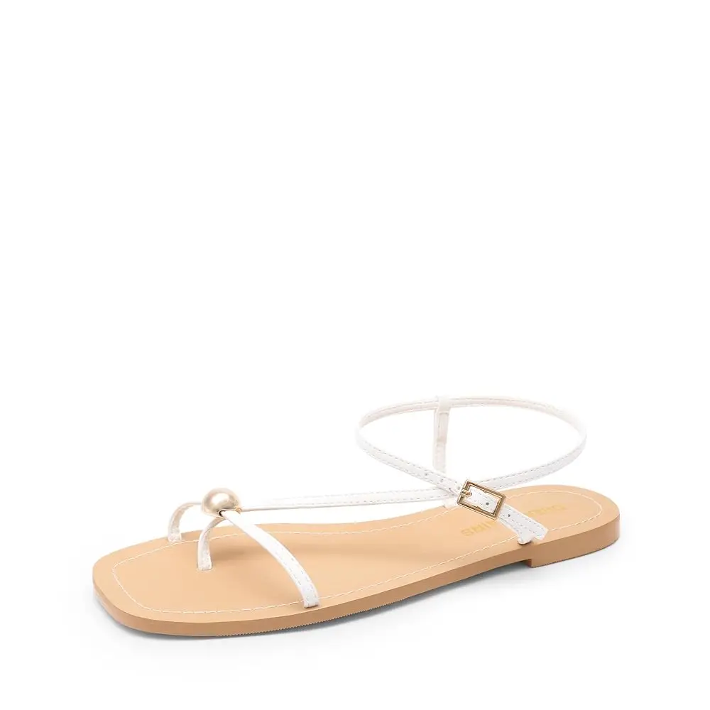 

PAIRS Women's Strappy Flat Sandals for Women Comfortable Open Square Toe Sandals Dressy Beach Thong Cute Wedding Summer Ankle