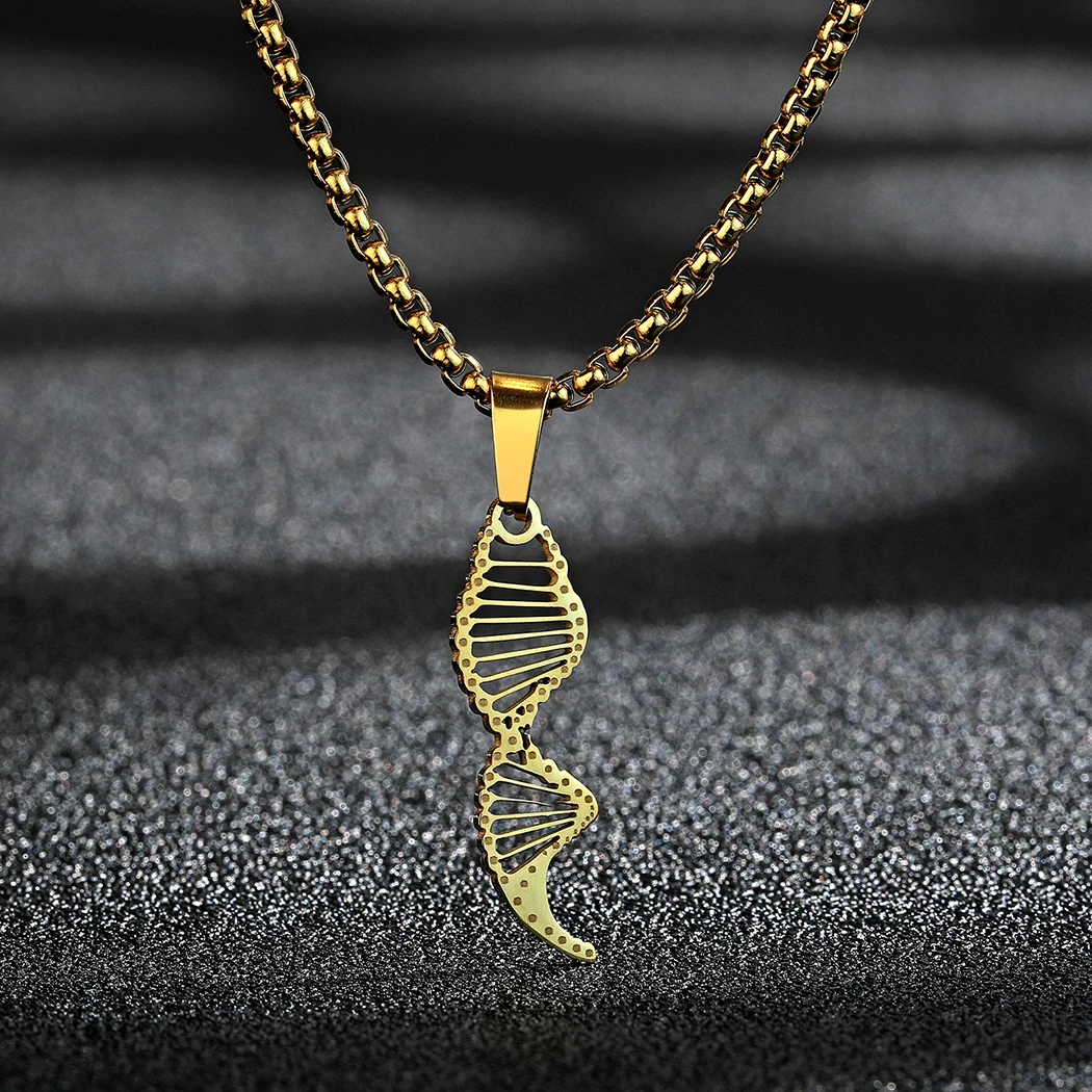 Kinitial Stainless Steel DNA Double Helix Pendant Necklace For Men Chemical Molecules Choker Science Jewelry Teacher Gift