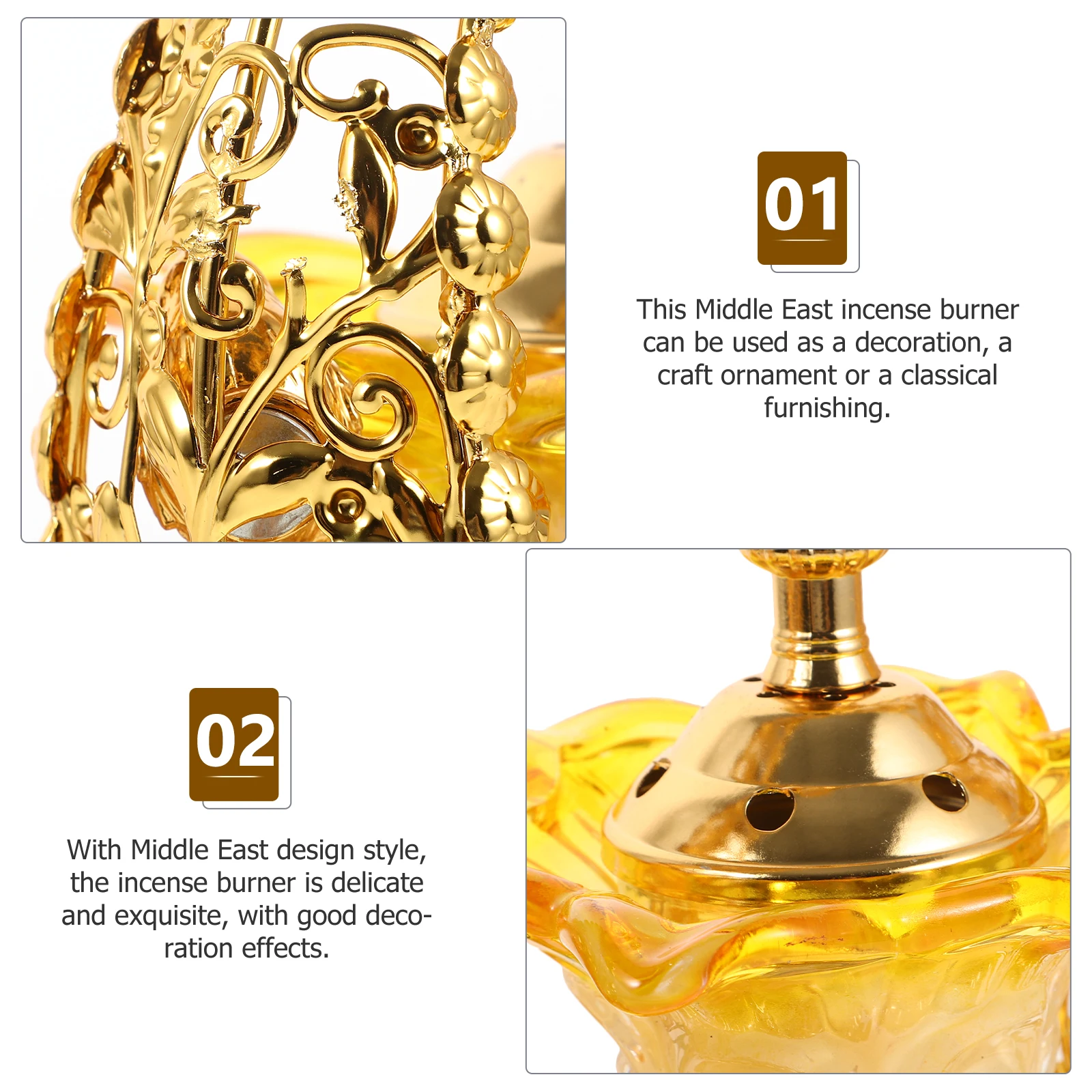 

Plug-in Incense Electric Censer Metal Decorations Golden Middle East Style Centerpiece Decorations Home Office Aroma Stove