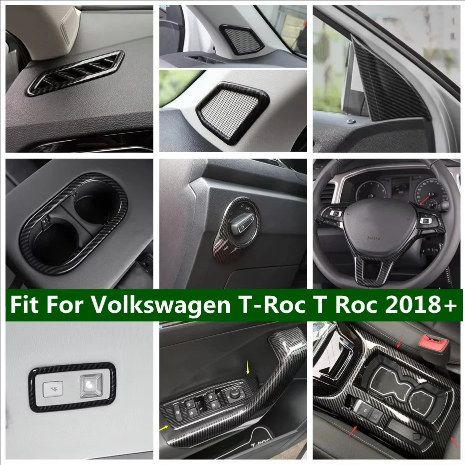 

ABS Carbon Pillar A Speaker Window Lift Head Light Button Decor Frame Cover Trim For Volkswagen T Roc 2018 - 2021 Accessories