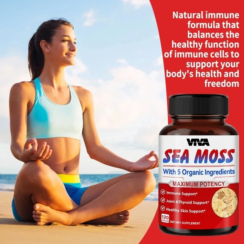 Vegan Organic Sea Moss Capsules for Immune System, Skin, Joint Health, Gut Health, Thyroid Supplement, 120 Capsules