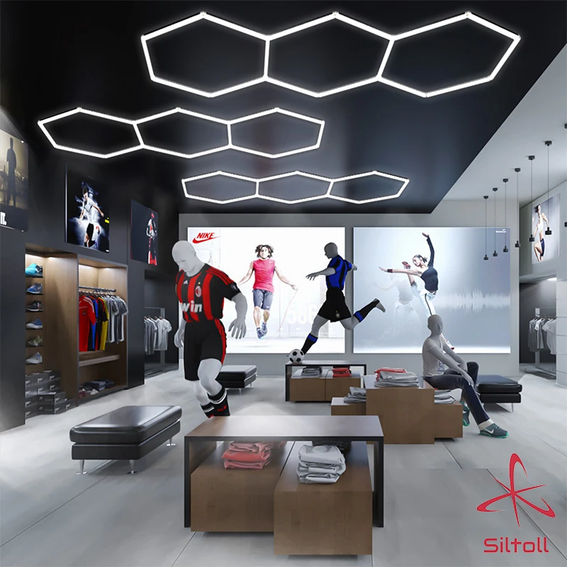 Honeycomb Auto Detailing Working Light 4S Garage Barber Shop Ceiling Design Hexagon Led Lights