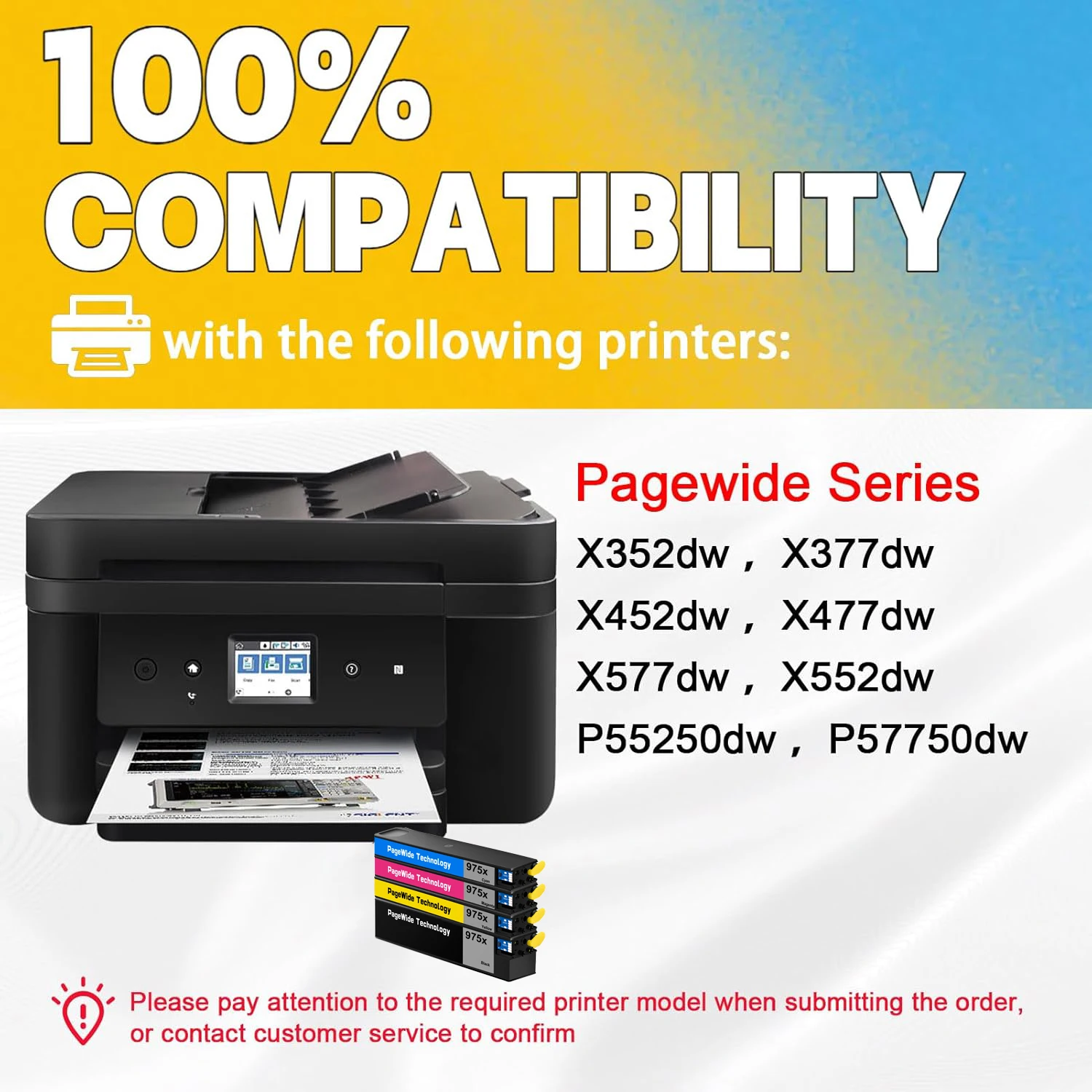 For HP 975X Ink Cartridge 975-X For HP PageWide 77dn 452dw 452dn 477dn 477dw 552dw 577z 577dw Managed P55250dw P57750dw Printer