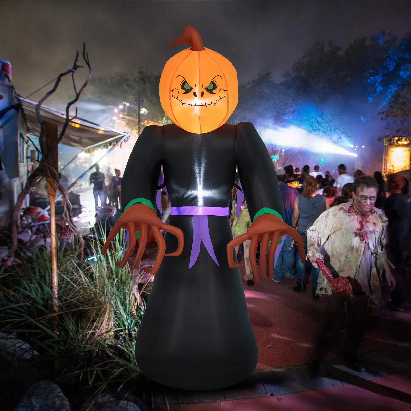 Costway 6.5 FT Inflatable Halloween Warlock with Pumpkin Head Built-in Air Blower