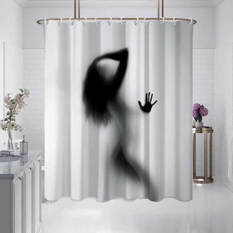 1 piece 180x180cm abstract human shadow print modern style shower curtain partition bathroom waterproof and mildew proof