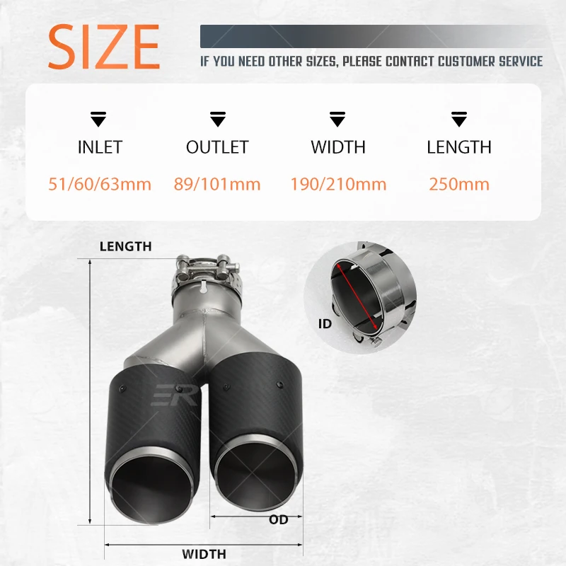 1 Piece ER Double-out Muffler Tip 89mm Outlet For Modified Universal Car Accessories Matte Carbon Fiber Exhaust Tips End Pipes