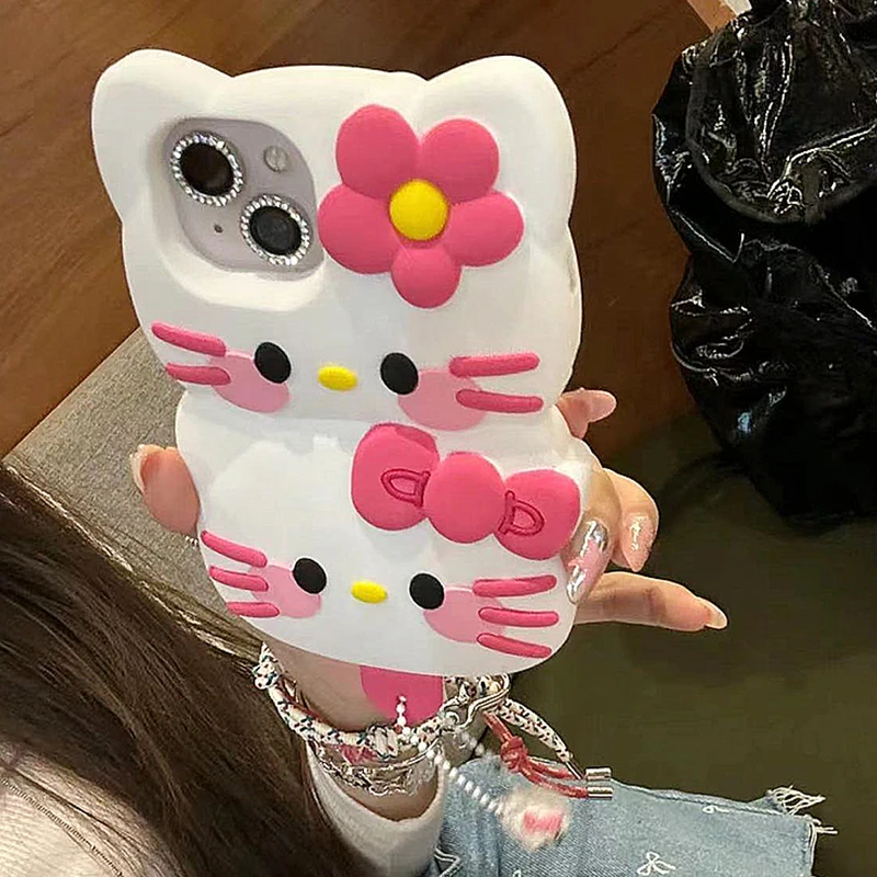 Sanrios Hellokittys 3D Cartoon Silicone Case for Iphone 15 14 13 12 Pro Max Cute Melody Protective Shockproof Matte Back Cover