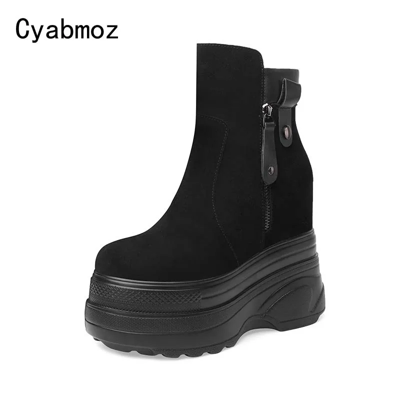 women height increasing boots sneakers ultra-high heels 14 cm  wedges booties suede ladies ankle boot elevator platform shoes