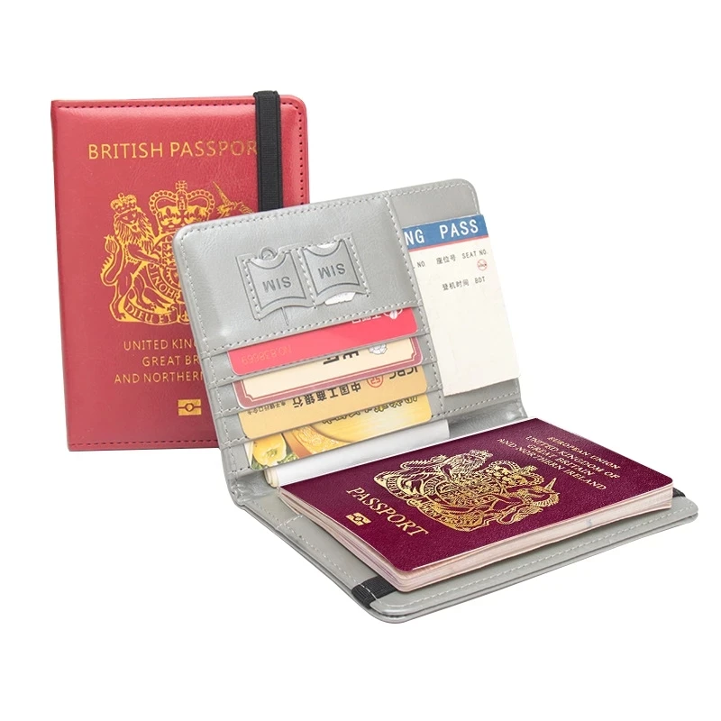 Couverture de passeport en cuir PU pour hommes et femmes, étui à passeport pour couple, portefeuille de voyage, blocage RFID, Royaume-Uni, Grande-Bretagne